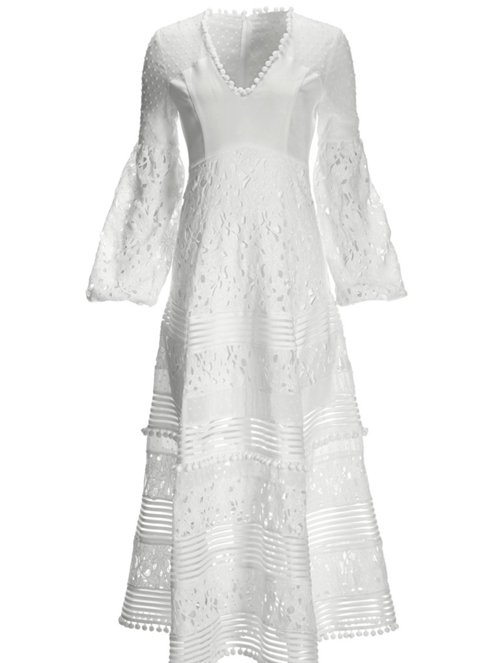 Boston Proper White Lace Midi Dress with Bell Sleeves